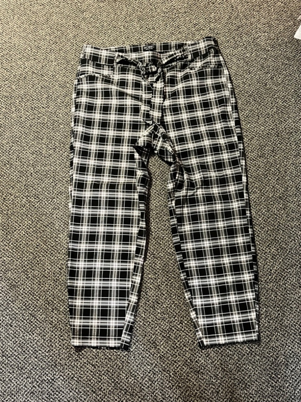 Women's SOHO Pants Plaid Black & White Checkered 2X Front Tie - Pockets - Casual